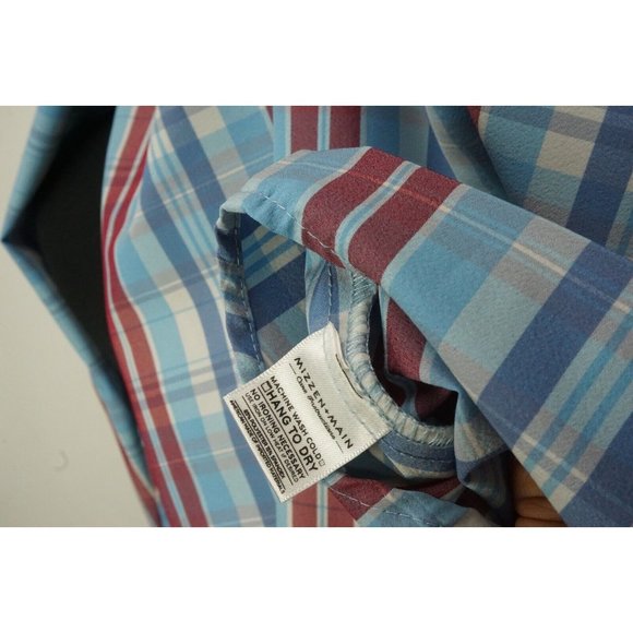 Mizzen + Main Blue Red Plaid Button Up Mens Shirt Standard Fit Sz L - Picture 6 of 6